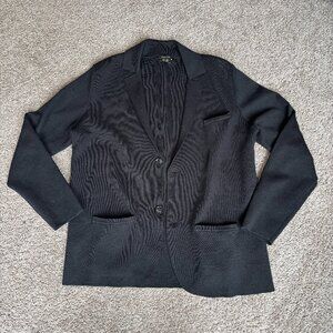 Massimo Dutti Women's Knit Cardigan Blazer Size XL black Merino Wool